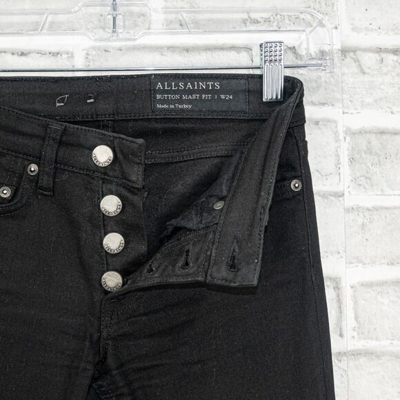 ALL SAINTS Women's Button Mast Skinny Jeans Jet Black size 24 - Picture 2 of 11